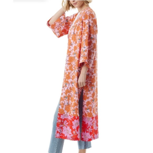 NWT JESSICA SIMPSON FLORAL KIMONO PINK AND ORANGE BOHO - Picture 2 of 5